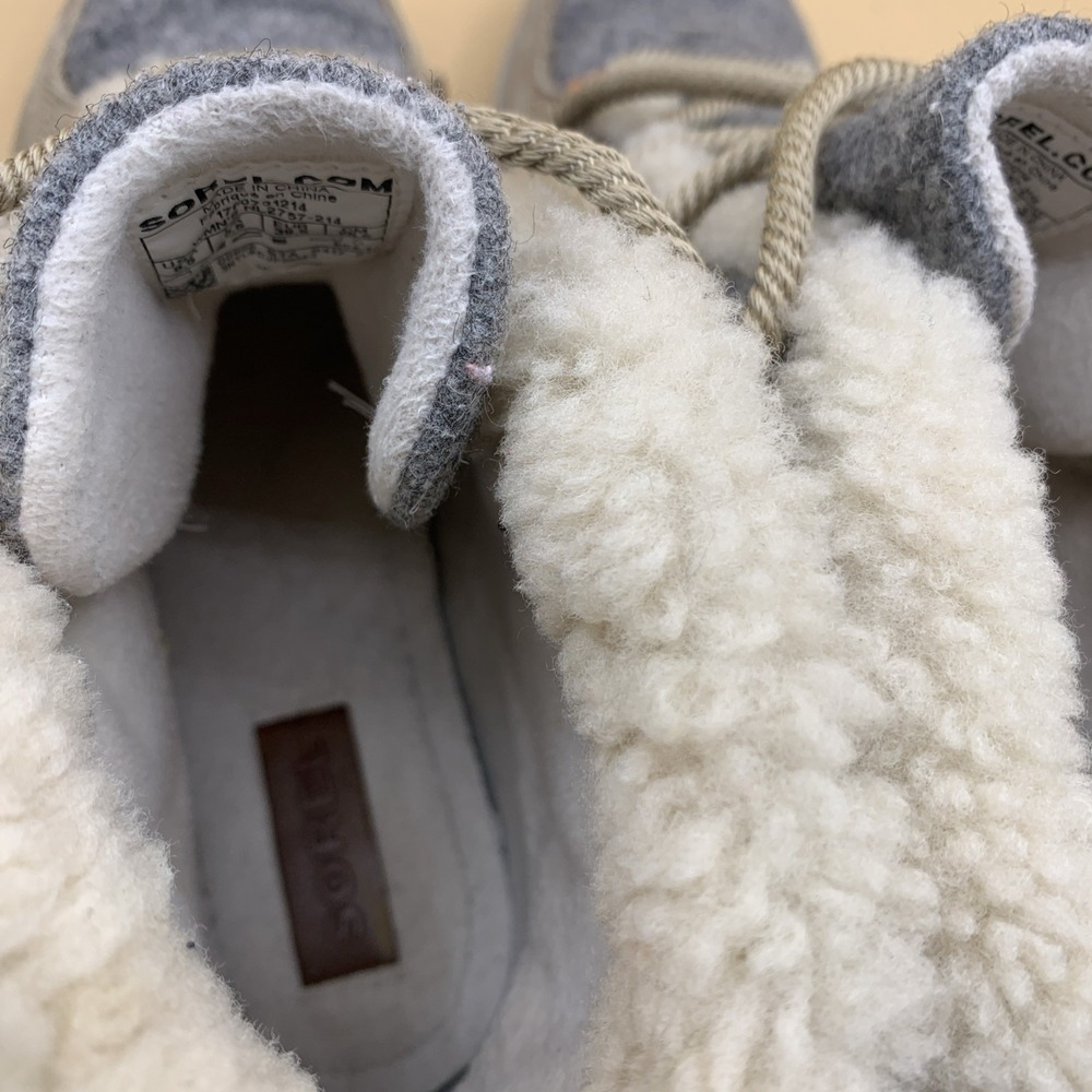 Sorel Sneakchic Alpine Womens Size 8.5 Beige Gray Leather Sherpa Snow Boots - Picture 4 of 10